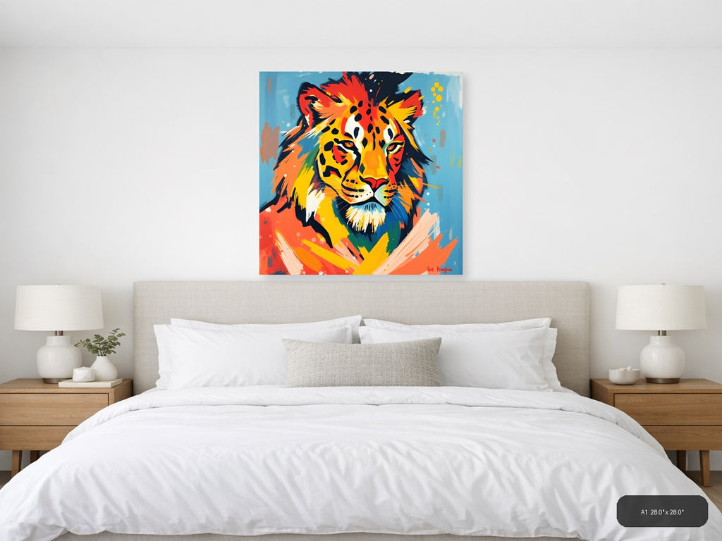 Vibrant Abstract Lion Head Pop Art Wall Art — A1 / Bedroom