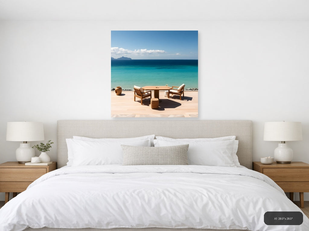 Minimalist Coastal Terrace Ocean View Wall Art — A1 / Bedroom