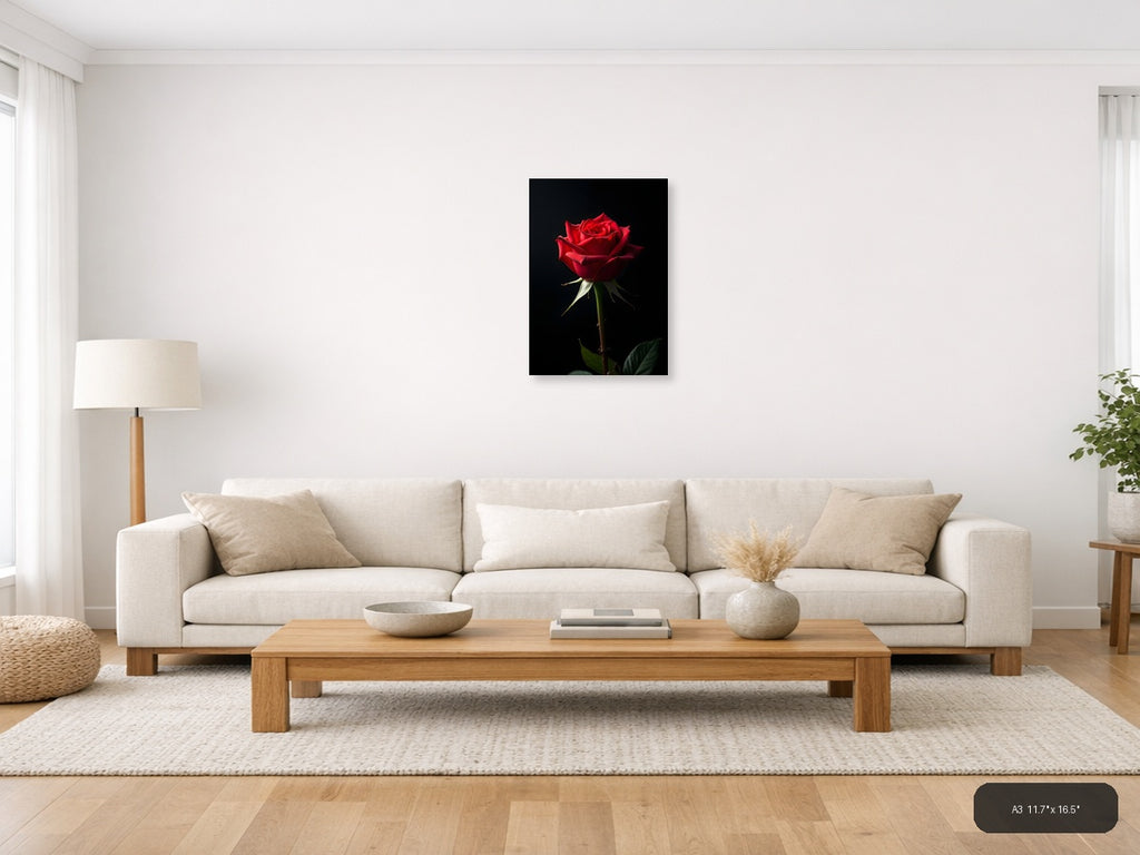Red Rose on Black Background Photography Wall Art — A3 / Living Room