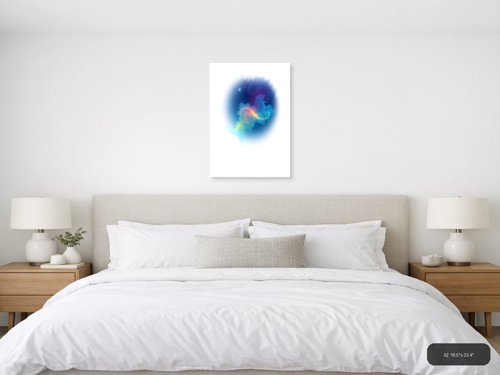 Minimalist Cosmic Nebula Blue Orange Wall Art — A2 / Bedroom