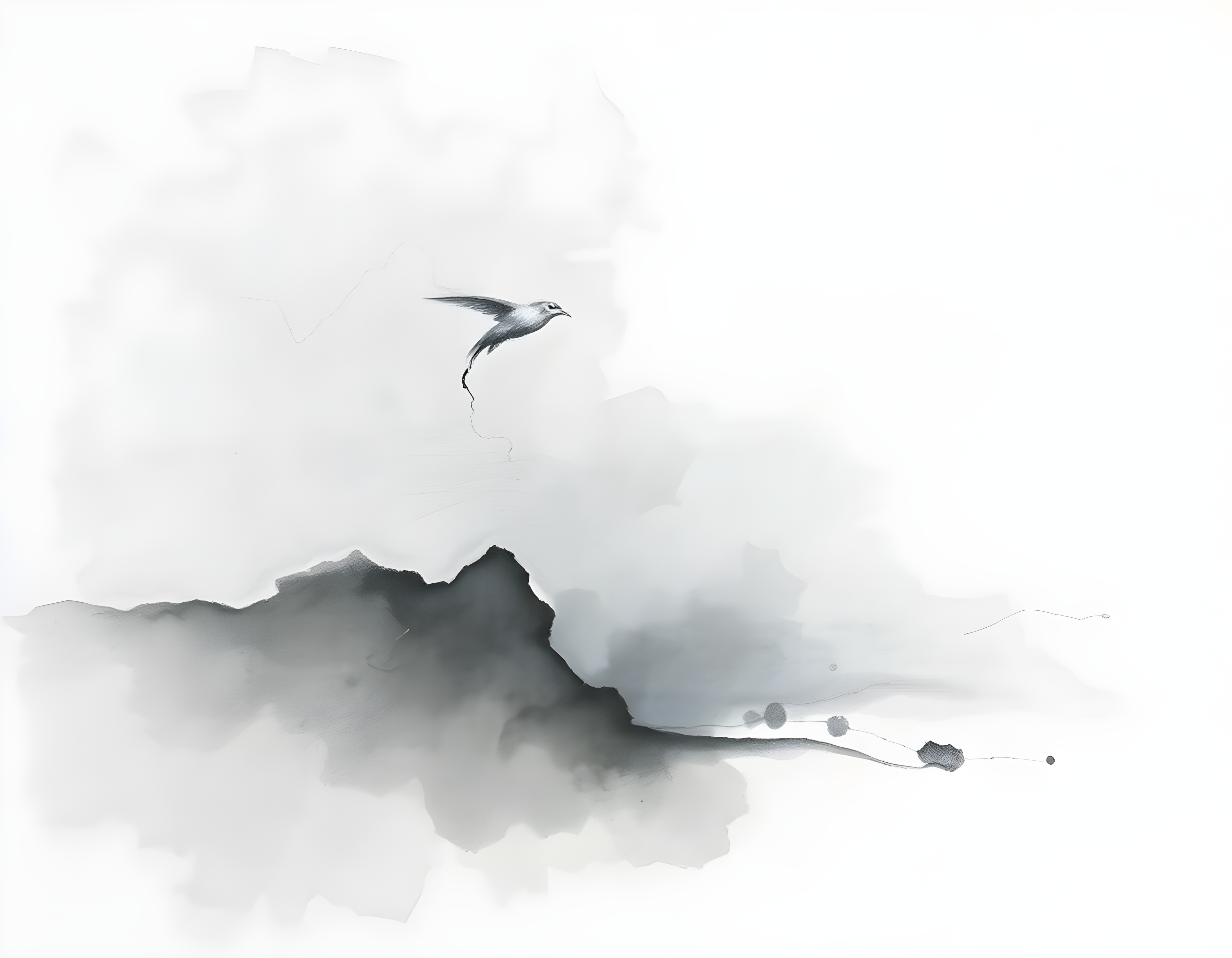 Minimalist Bird Over Mountain Mist Watercolor Wall Art