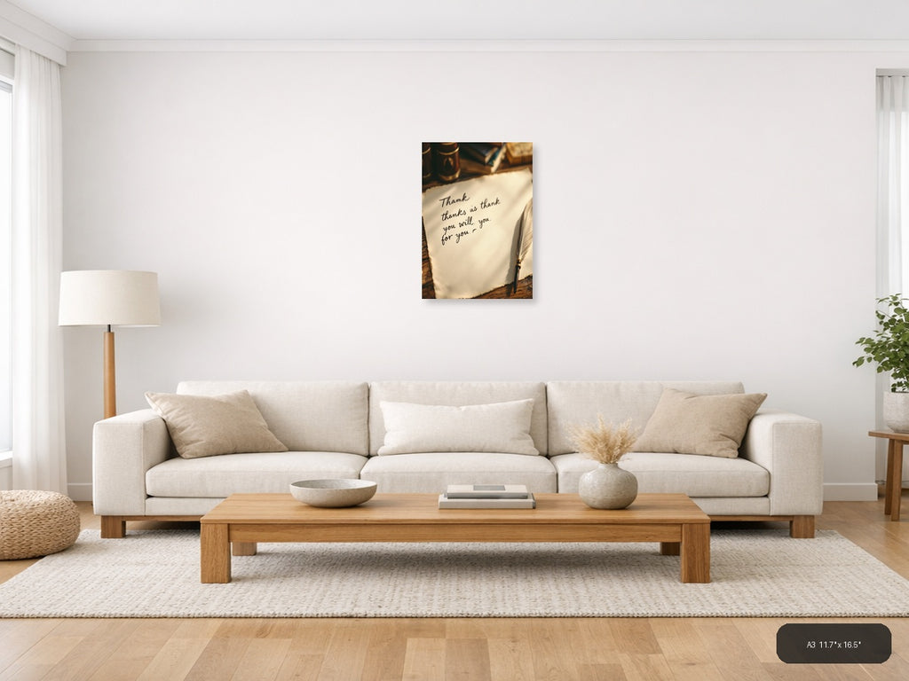 Vintage Handwritten Thank You Note Wall Art — A3 / Living Room