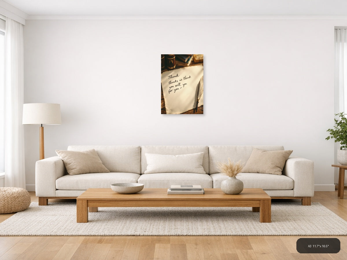 Vintage Handwritten Thank You Note Wall Art — A3 / Living Room