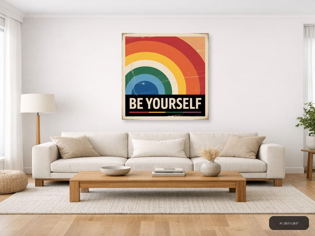 Be Yourself Rainbow Vintage Retro Wall Art — A1 / Living Room