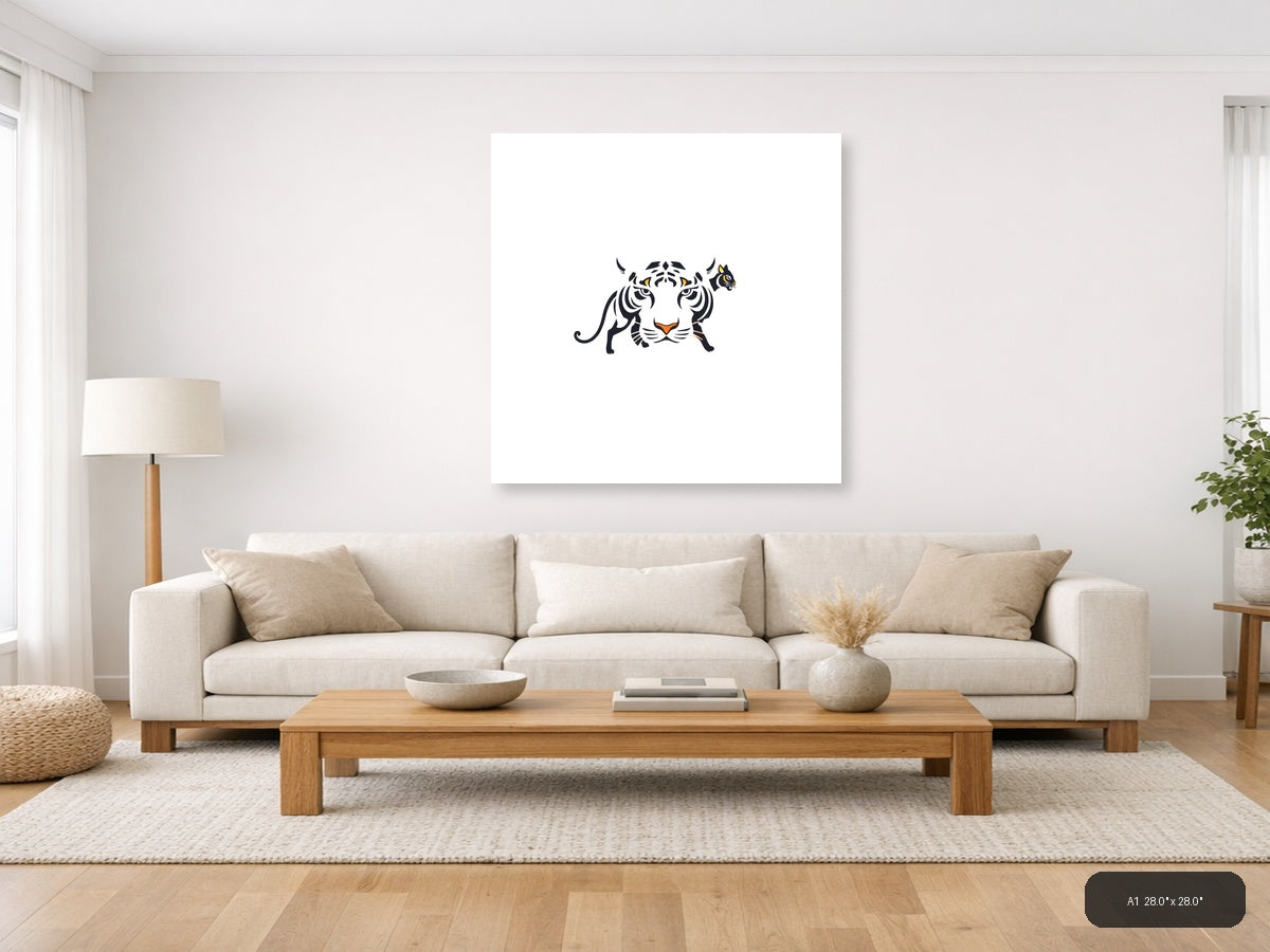 Minimalist Tiger Head with Cub Geometric Wall Art — A1 / Living Room