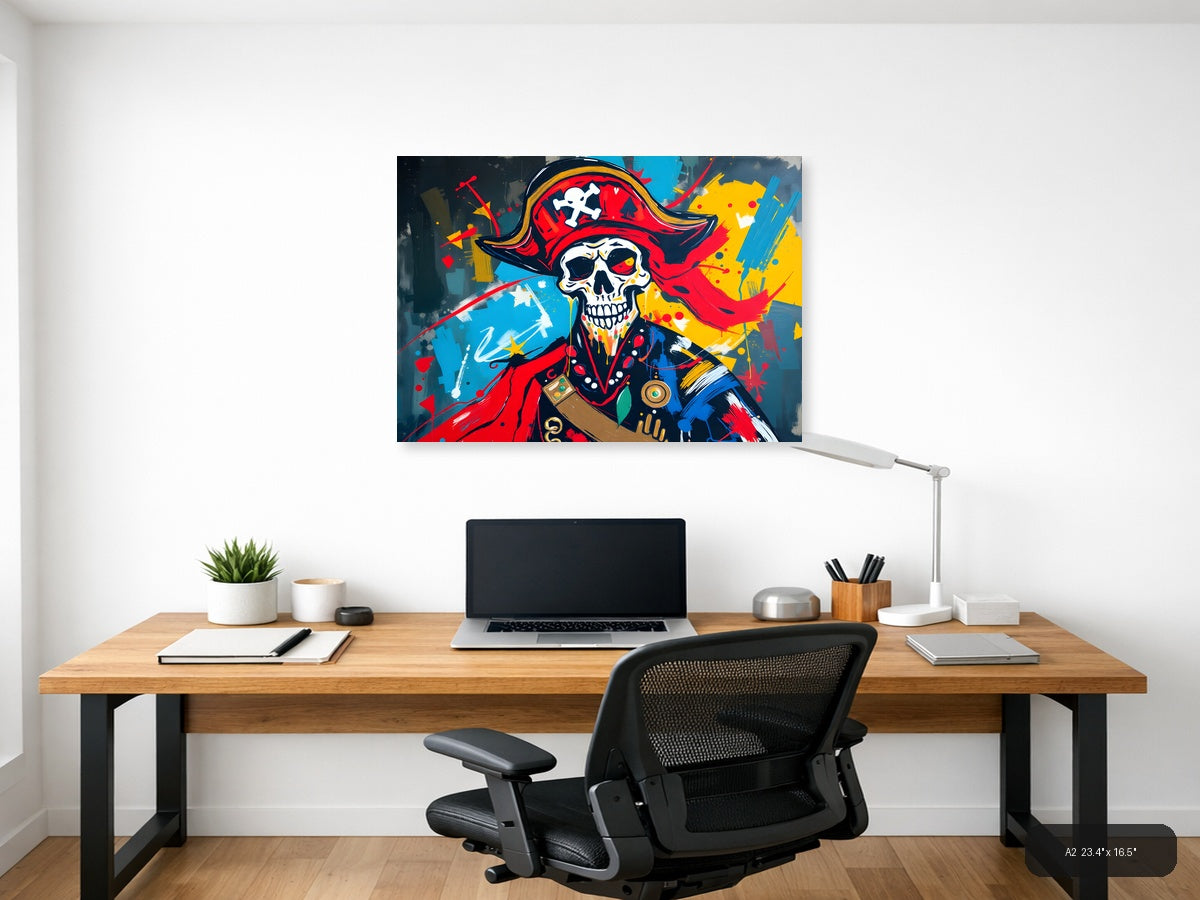 Pirate Skull Red Abstract Canvas Wall Art — A2 / Office