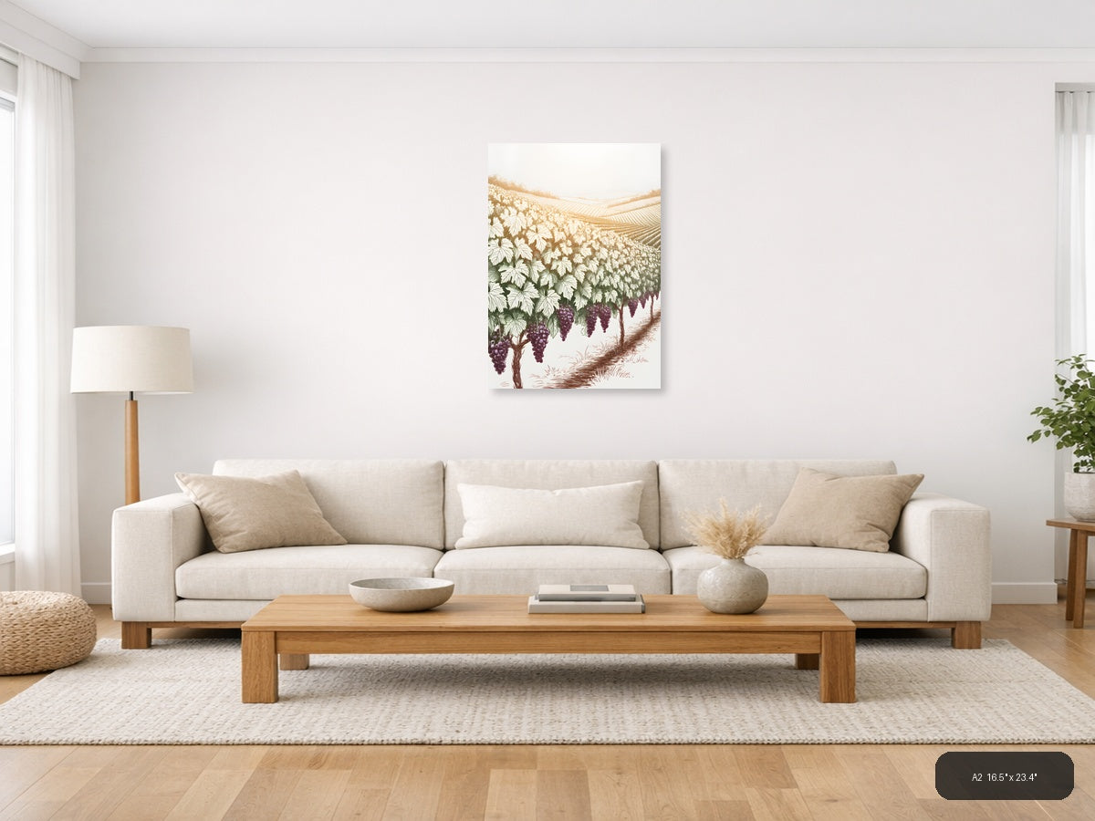 Vineyard Landscape with Purple Grapes Line Art Wall Art — A2 / Living Room