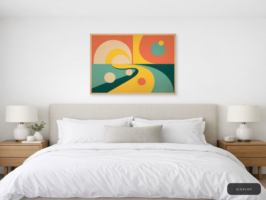 Vintage Retro Sun and Planets Landscape Wall Art — A2 / Bedroom