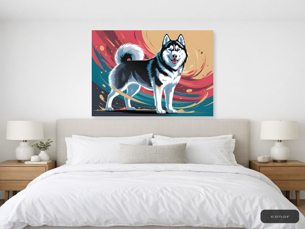 Colorful Husky Dog Abstract Modern Wall Art — A1 / Bedroom