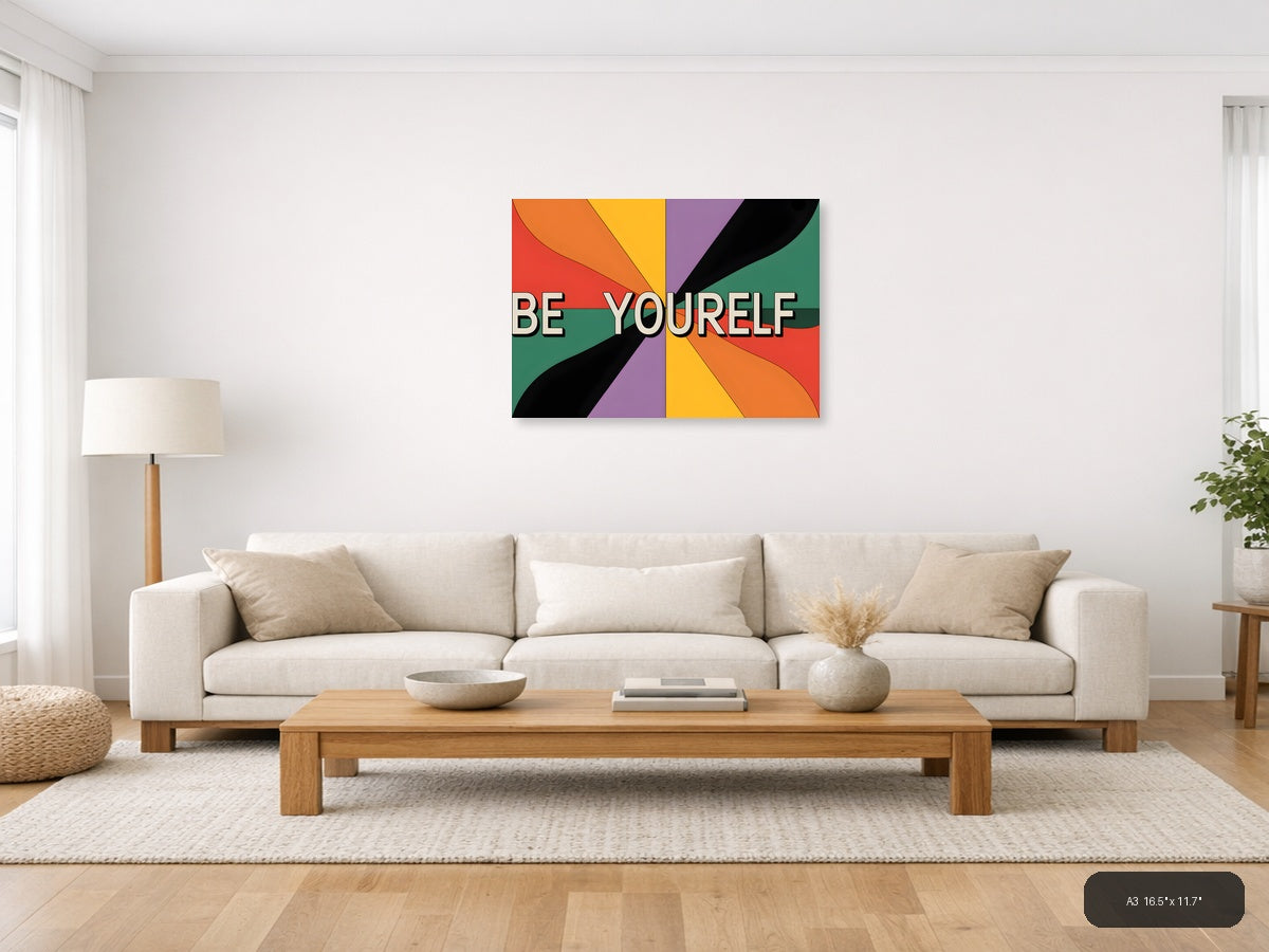 Be Yourself Retro Rainbow Burst Photography Wall Art — A3 / Living Room