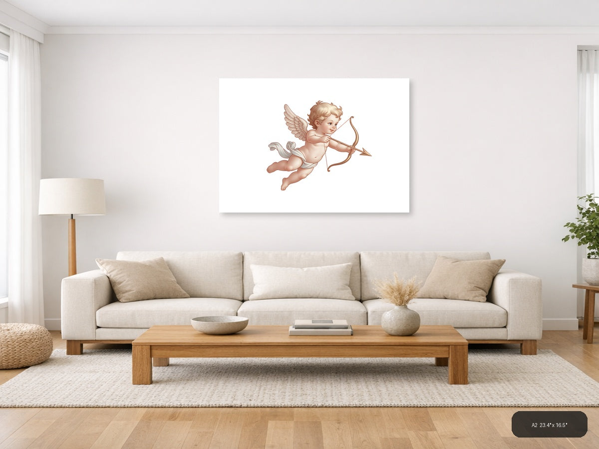 Cherub with Bow and Arrow Minimalist Wall Art — A2 / Living Room