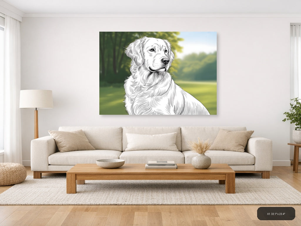 Golden Retriever Portrait Line Art Wall Art — A1 / Living Room