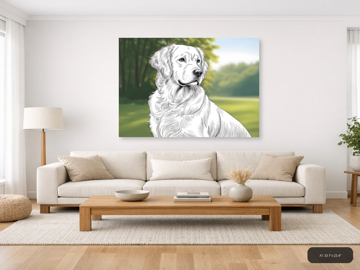 Golden Retriever Portrait Line Art Wall Art — A1 / Living Room