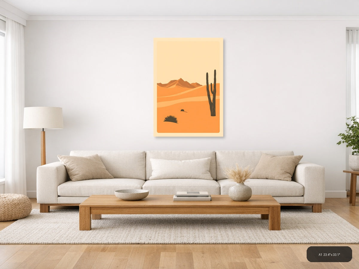 Vintage Desert Landscape with Saguaro Cactus Wall Art — A1 / Living Room