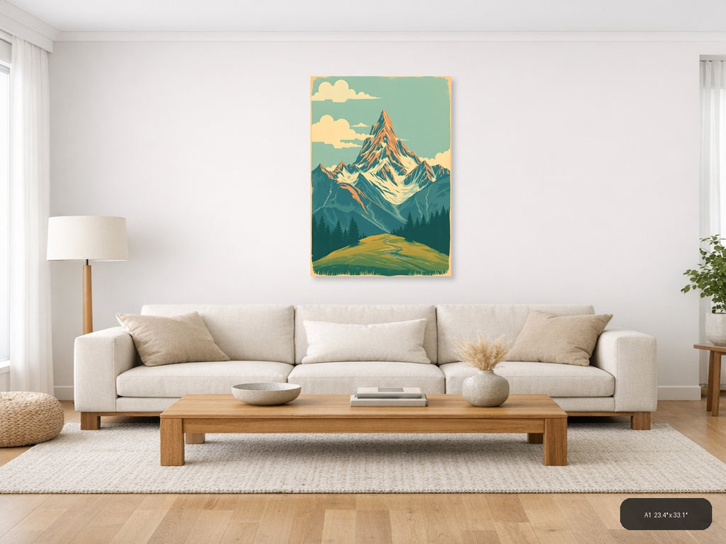 Vintage Mountain Peak Landscape Poster Wall Art — A1 / Living Room