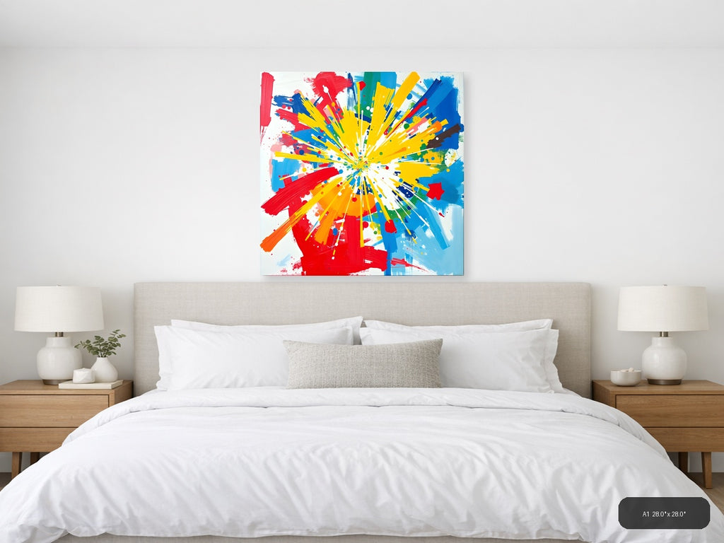 Colorful Starburst Abstract Explosion Canvas Wall Art — A1 / Bedroom