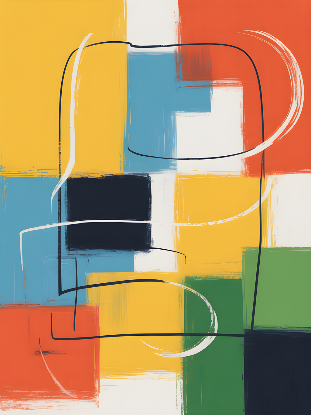 Colorful Abstract Geometric Blocks Lines Wall Art