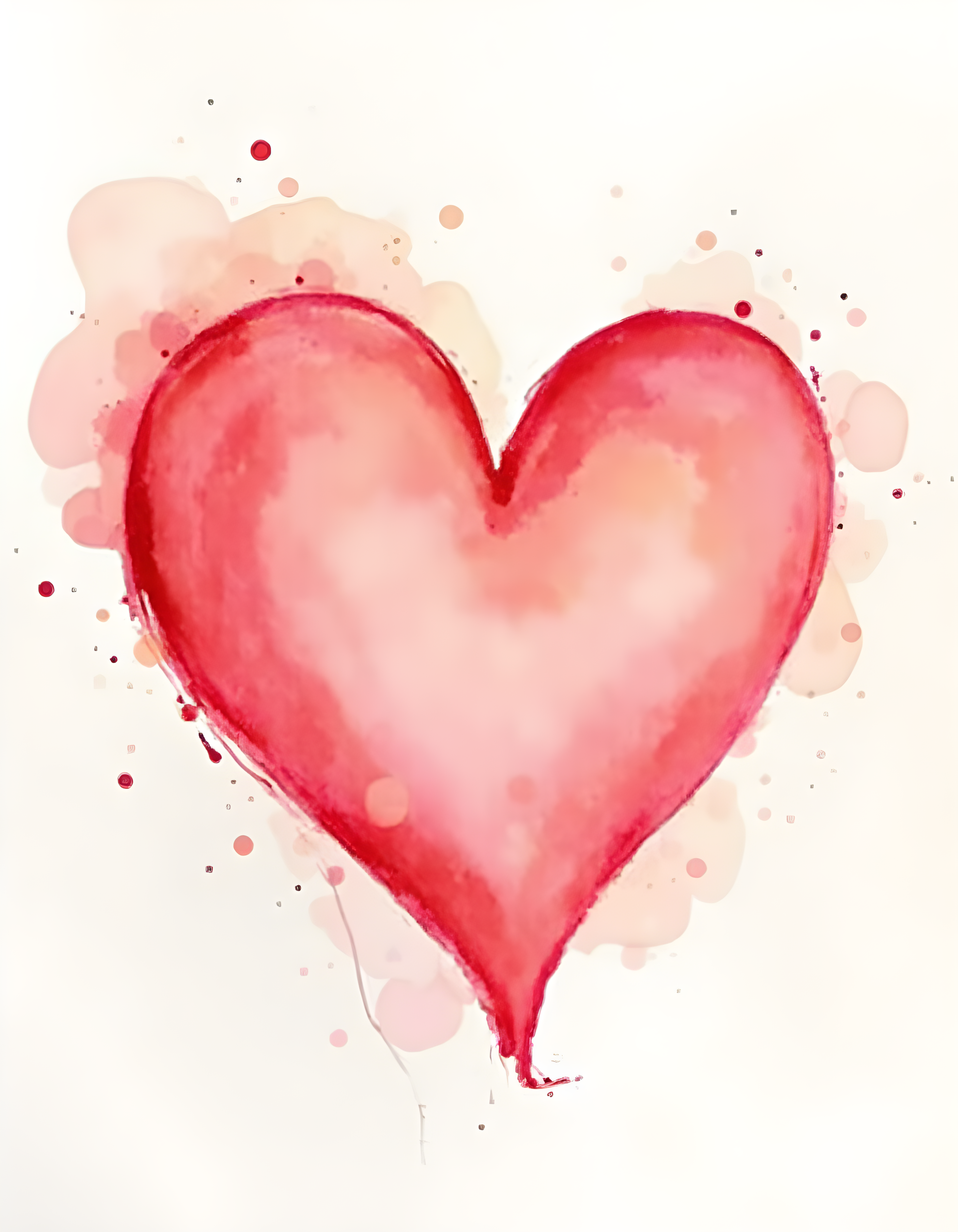 Red Watercolor Heart with Pink Splashes Wall Art