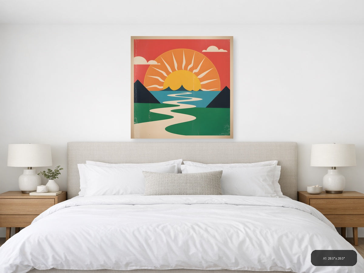Vintage Sunset Landscape with River - Retro Wall Art — A1 / Bedroom