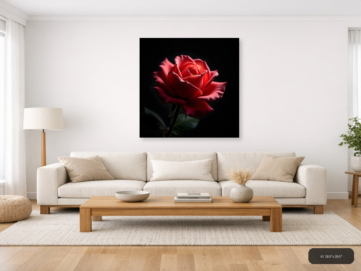 Red Rose Bloom on Black - Fine Art Photography Wall Art — A1 / Living Room
