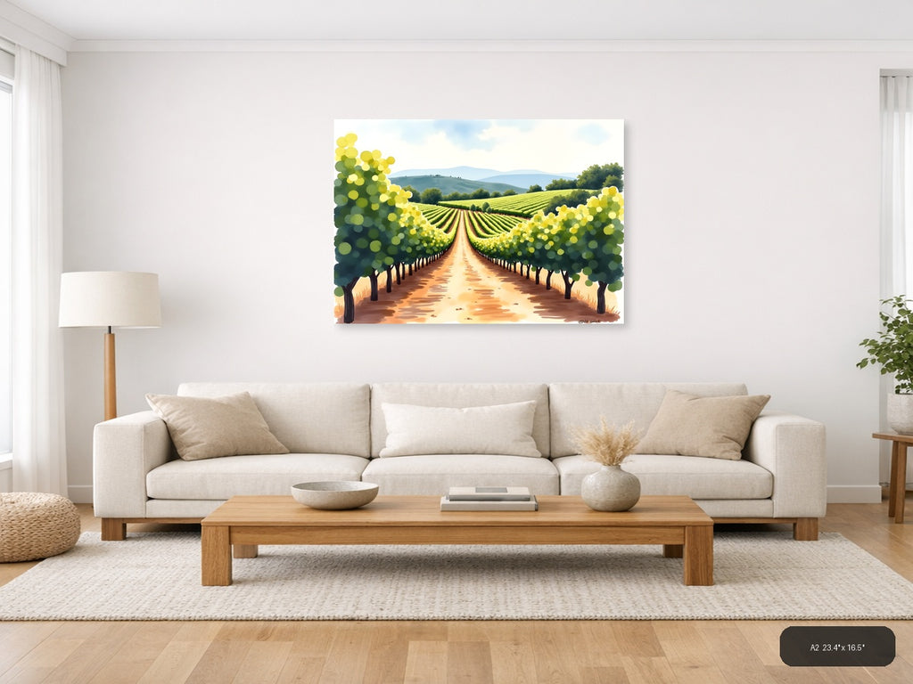 Vineyard Path Watercolor Landscape Wall Art — A2 / Living Room