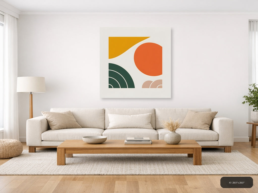 Minimalist Geometric Shapes Orange Green Gold Wall Art — A1 / Living Room