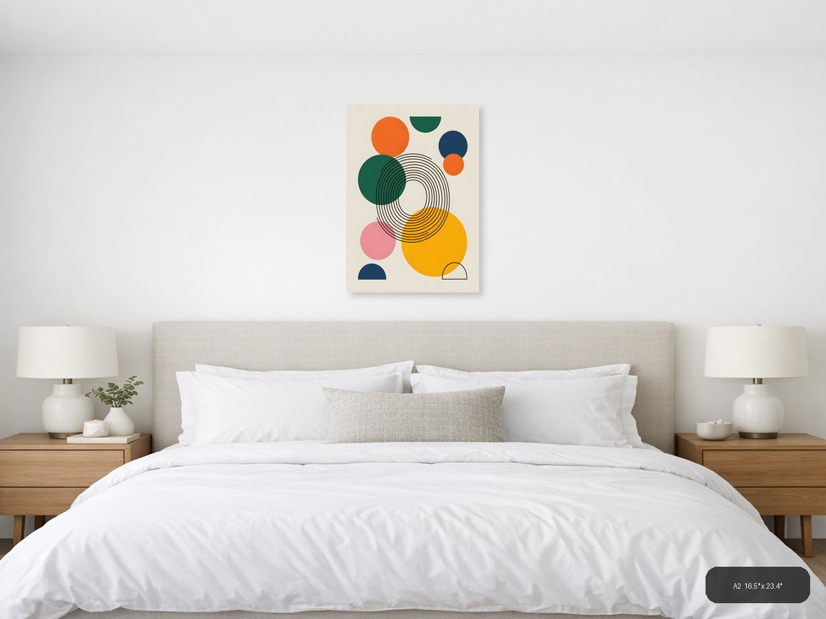 Abstract Geometric Circles Line Art Modern Wall Art — A2 / Bedroom