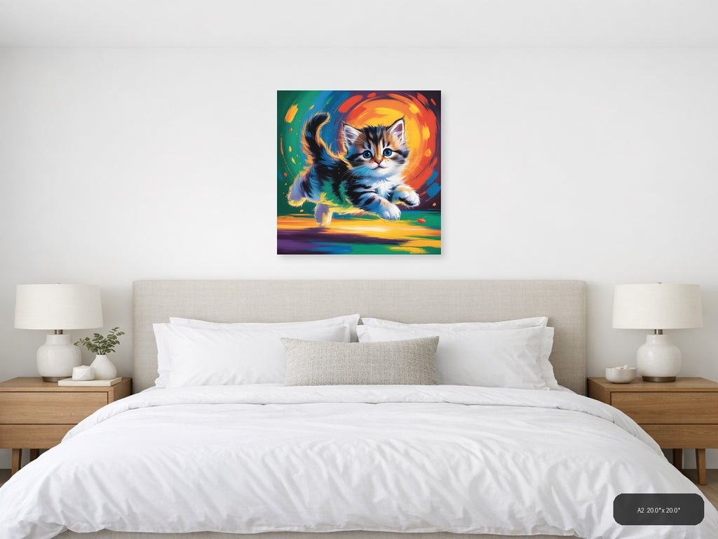 Colorful Abstract Kitten with Blue Eyes Wall Art — A2 / Bedroom