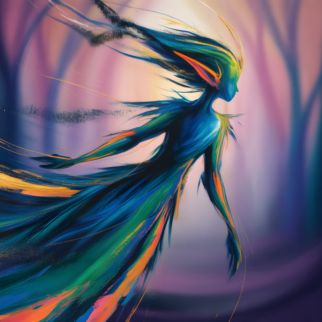 Colorful Abstract Woman Silhouette Wind Flow Wall Art