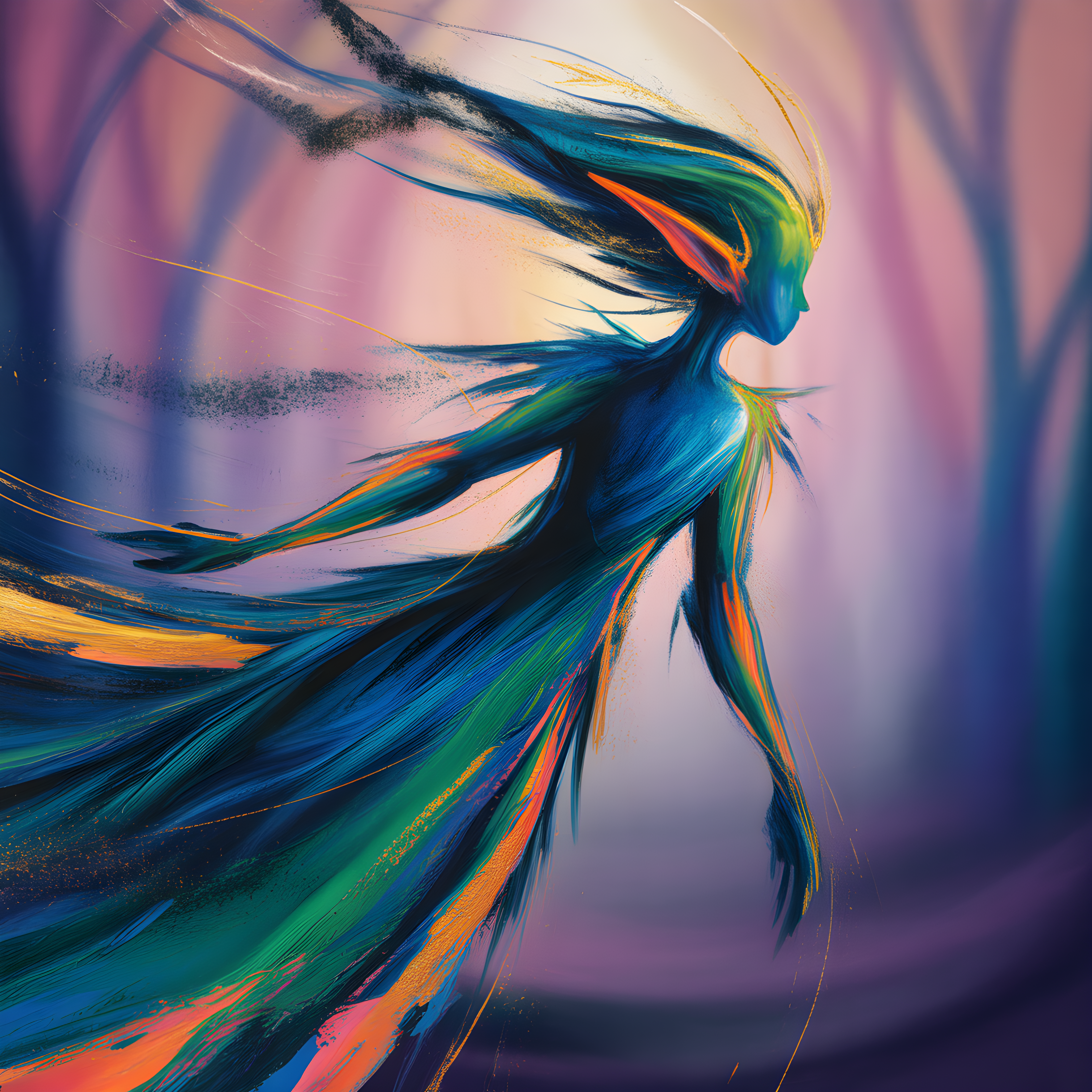 Colorful Abstract Woman Silhouette Wind Flow Wall Art