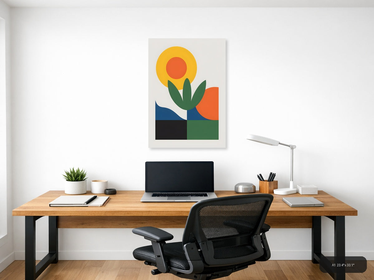 Minimalist Flower with Sun and Landscape Wall Art — A1 / Office