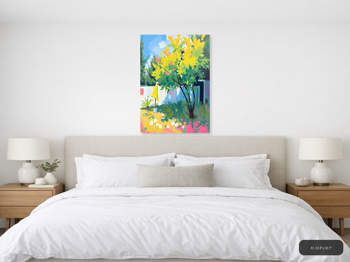 Vibrant Garden Oasis Abstract Yellow Flowers Wall Art — A1 / Bedroom