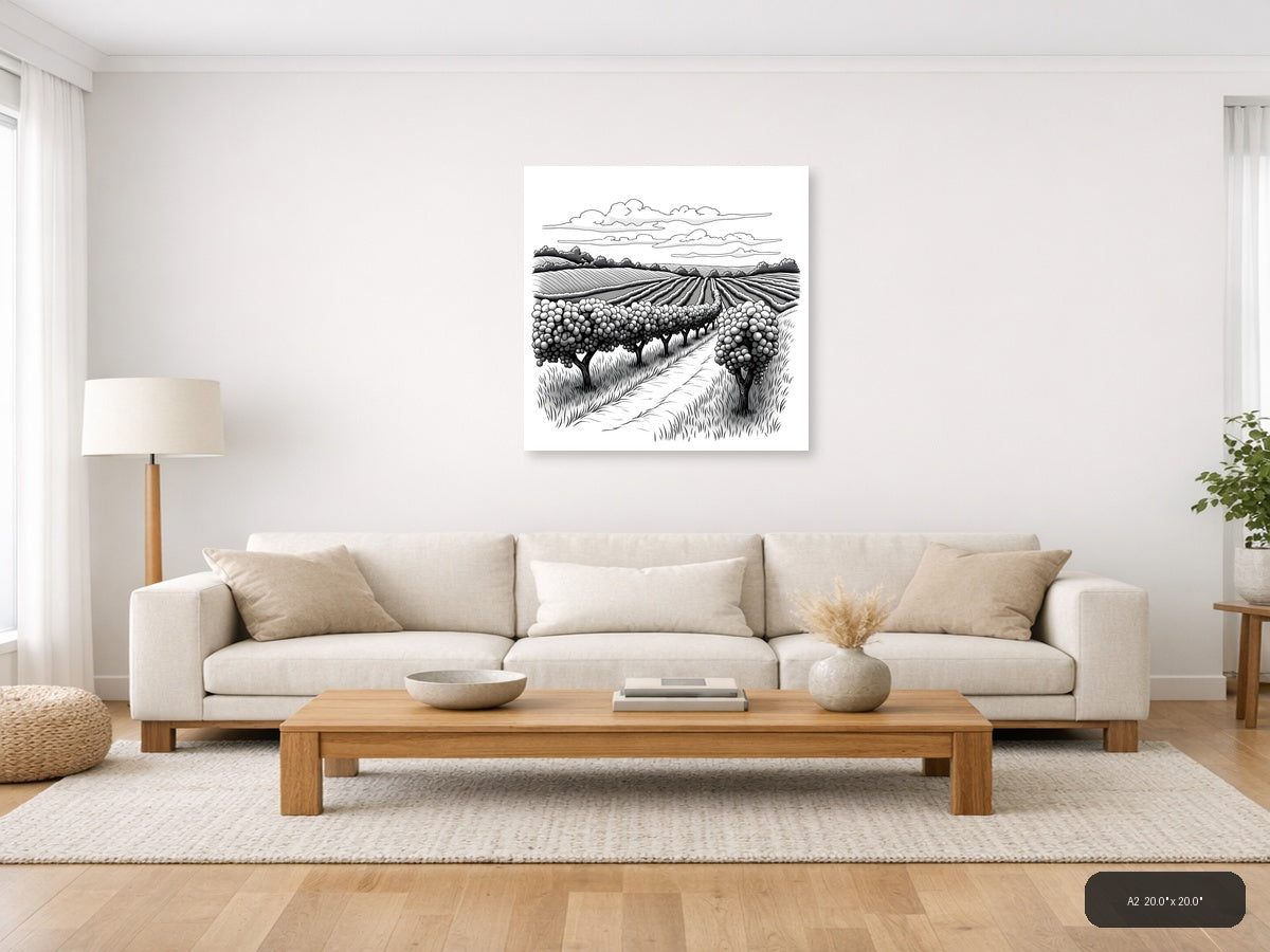 Vineyard Harvest Line Art - Agricultural Farm Wall Art — A2 / Living Room