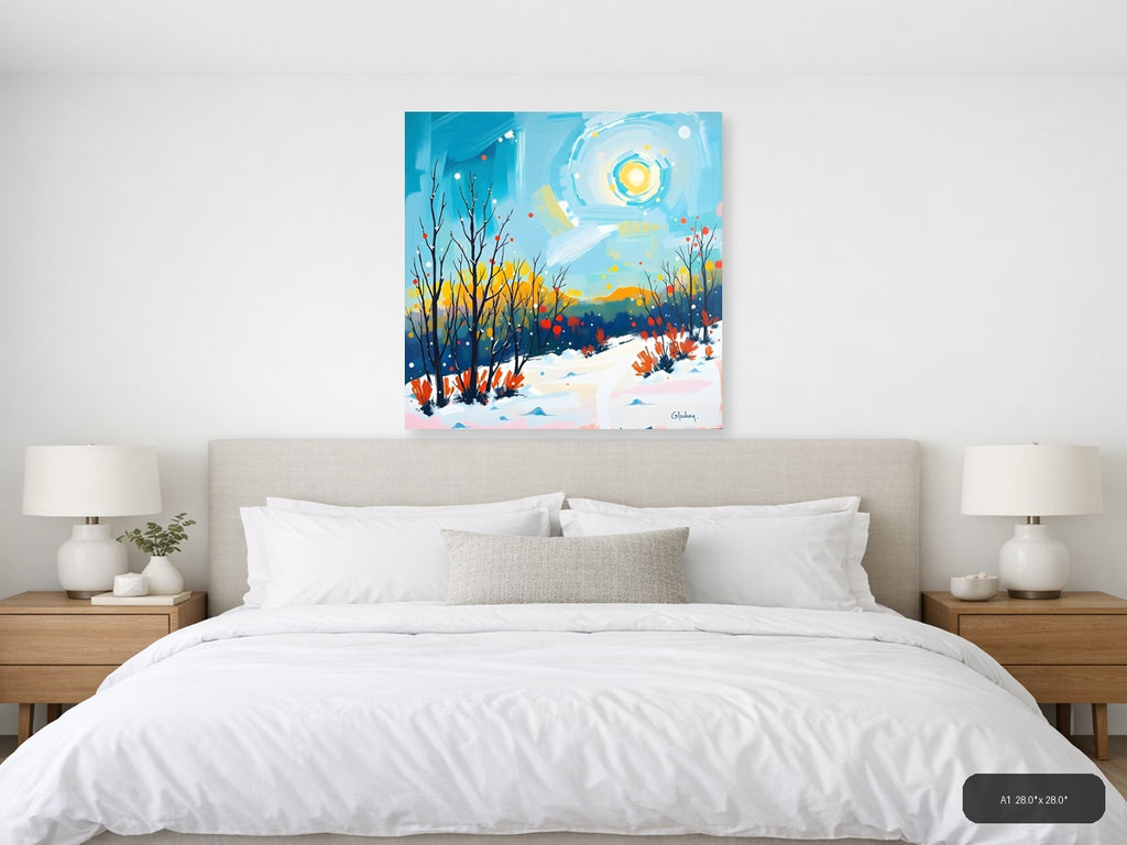 Abstract Winter Landscape with Sun - Modern Wall Art — A1 / Bedroom