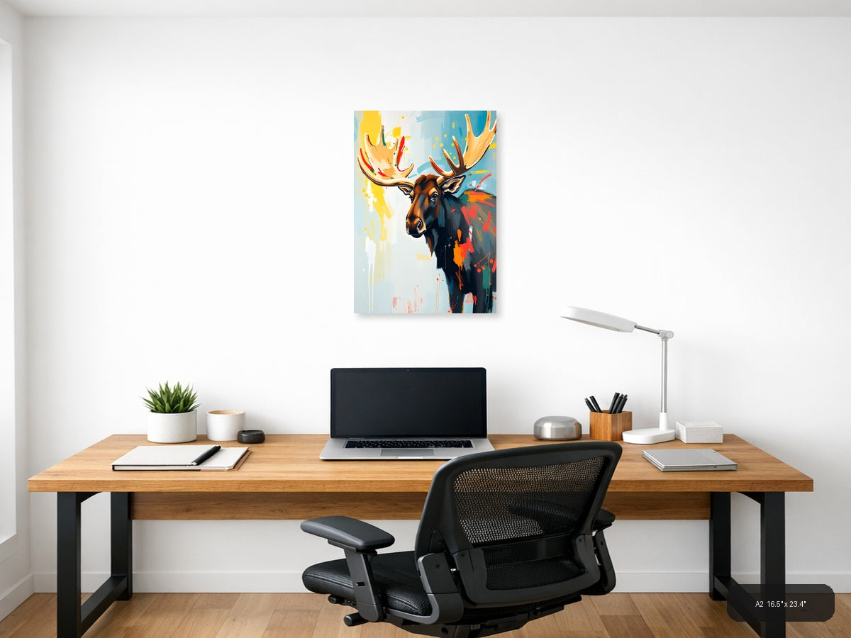 Abstract Moose Head Portrait Colorful Modern Wall Art — A2 / Office