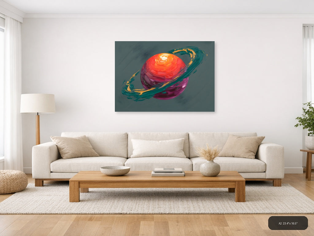 Colorful Abstract Planet with Rings Wall Art — A2 / Living Room