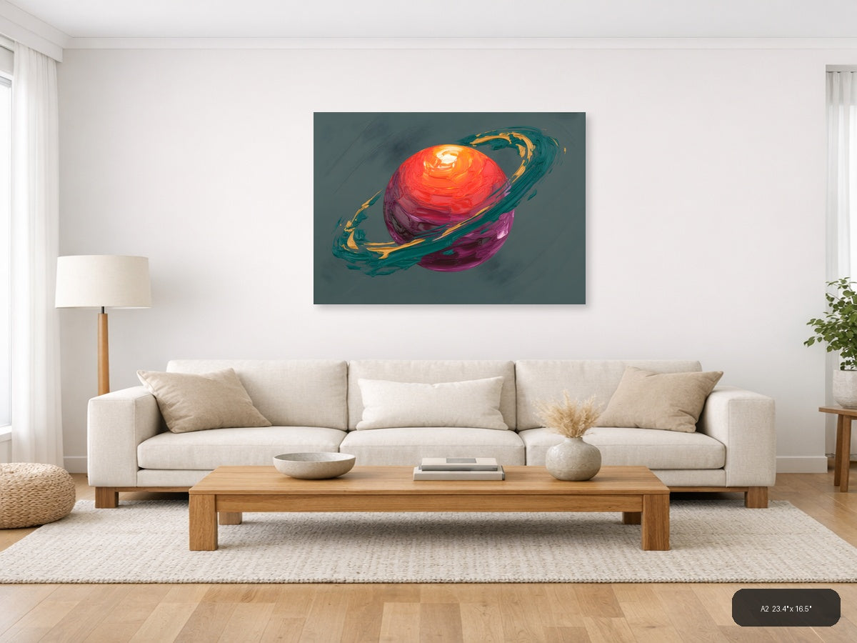 Colorful Abstract Planet with Rings Wall Art — A2 / Living Room