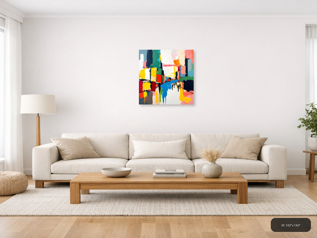 Colorful Abstract Urban Street Scene Wall Art — A3 / Living Room
