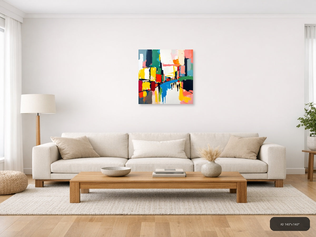 Colorful Abstract Urban Street Scene Wall Art — A3 / Living Room