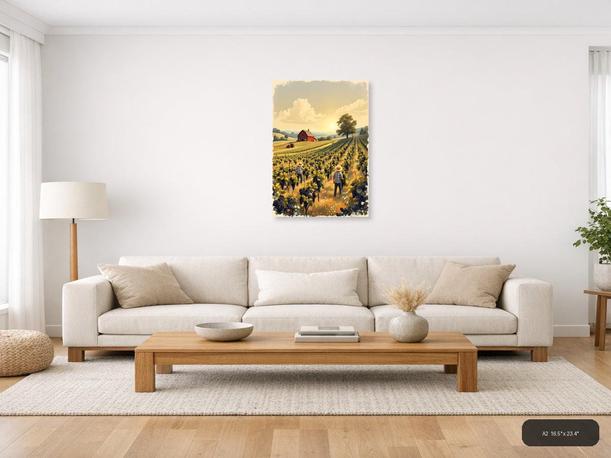Vintage Vineyard Harvest Farm Landscape Wall Art — A2 / Living Room