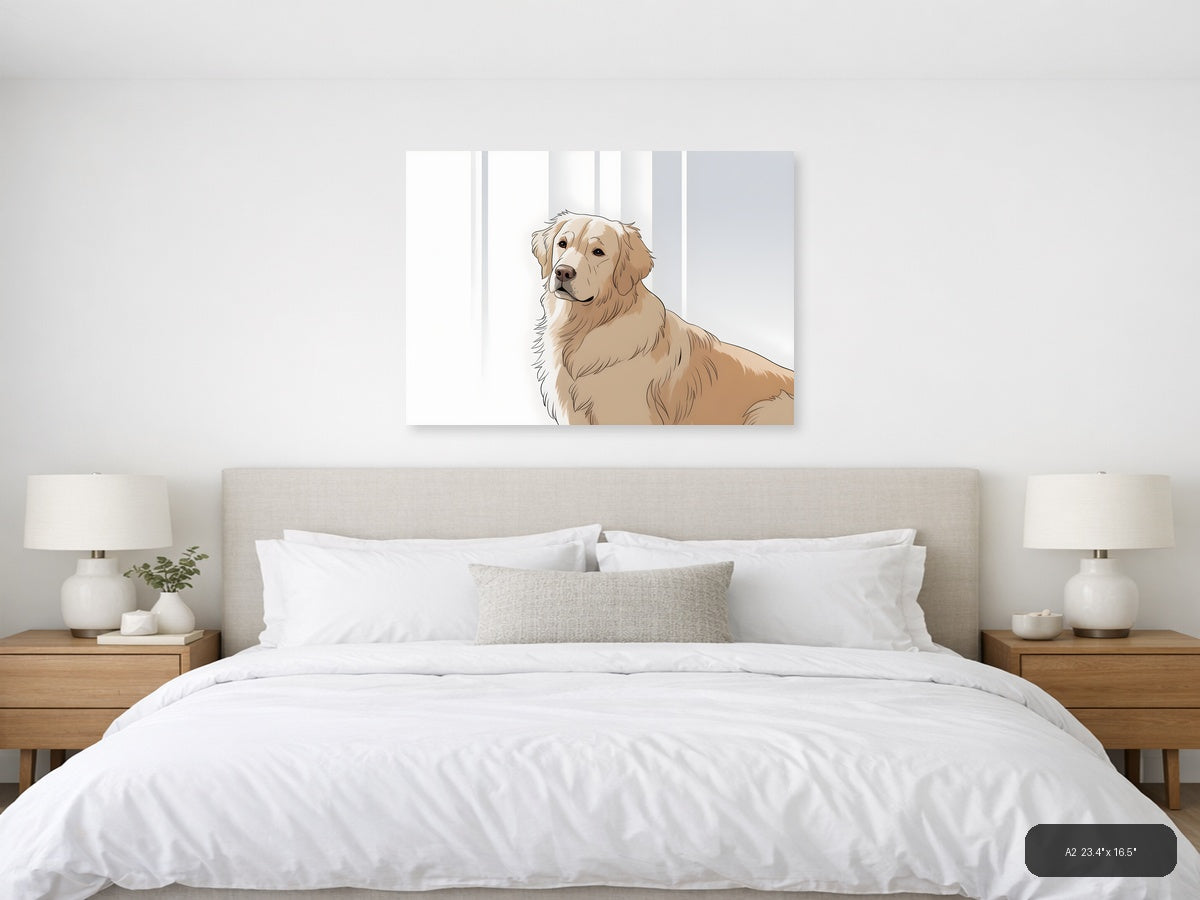 Golden Retriever Portrait Minimalist Wall Art — A2 / Bedroom