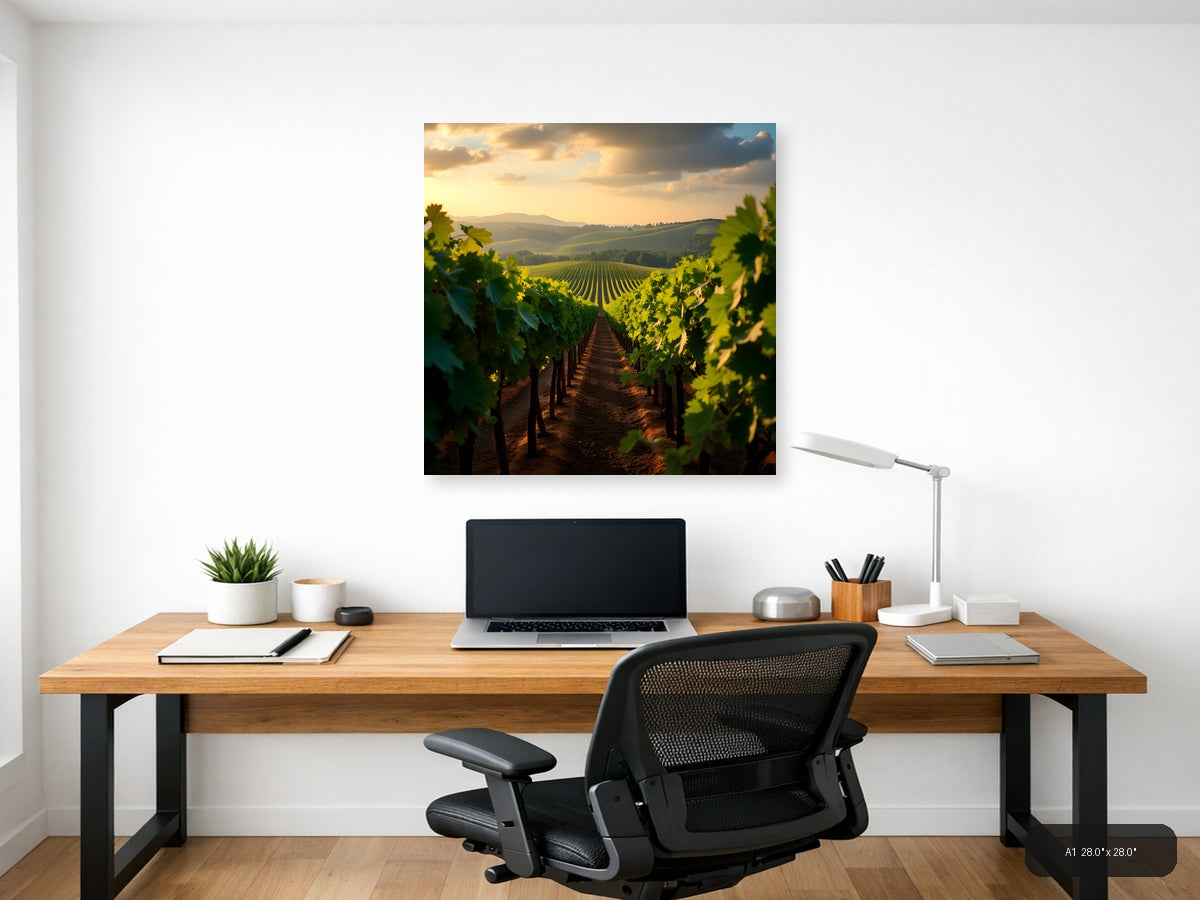 Golden Hour Vineyard Landscape Photography Wall Art — A1 / Office
