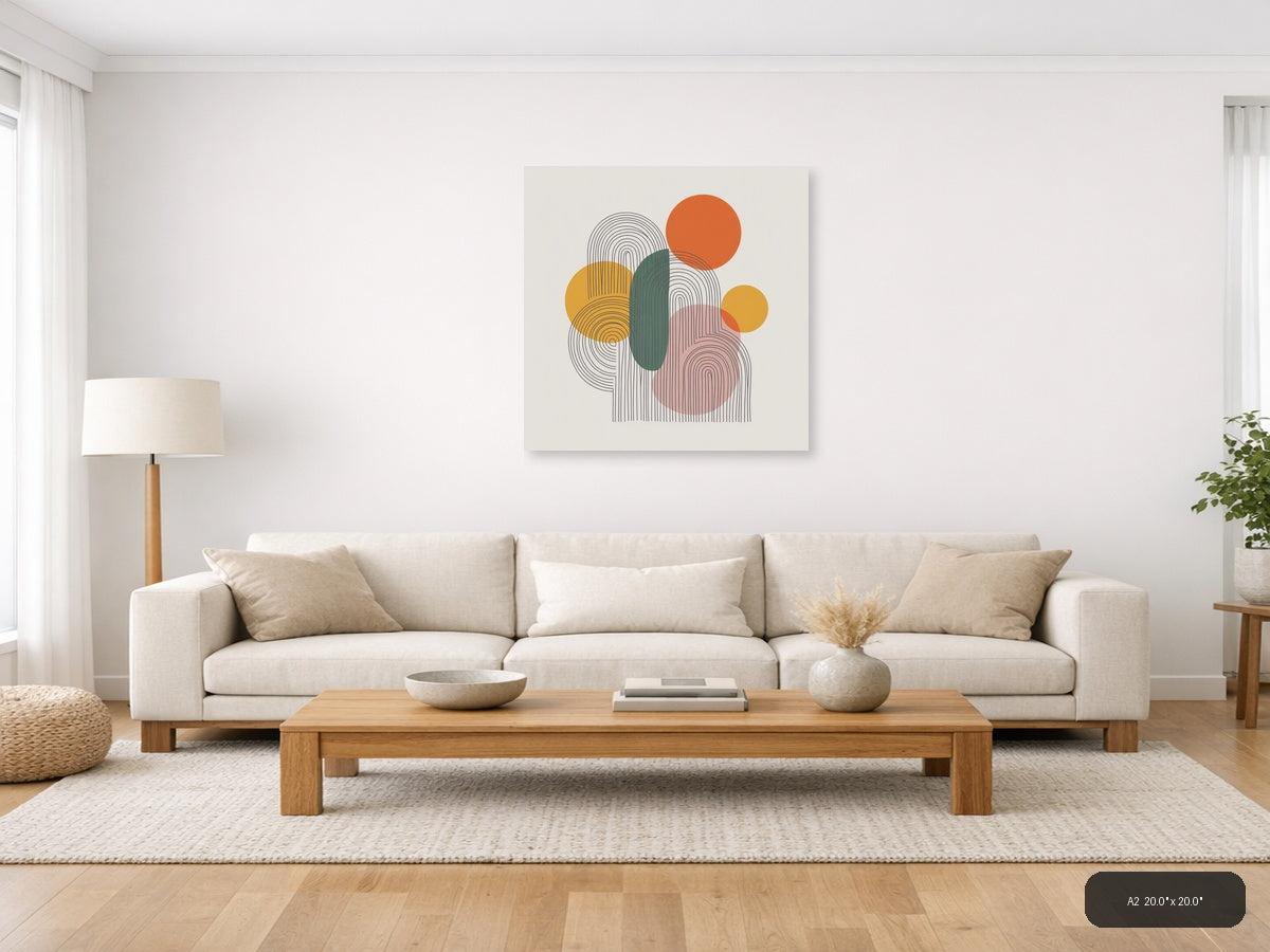 Abstract Line Art with Geometric Circles Wall Art — A2 / Living Room