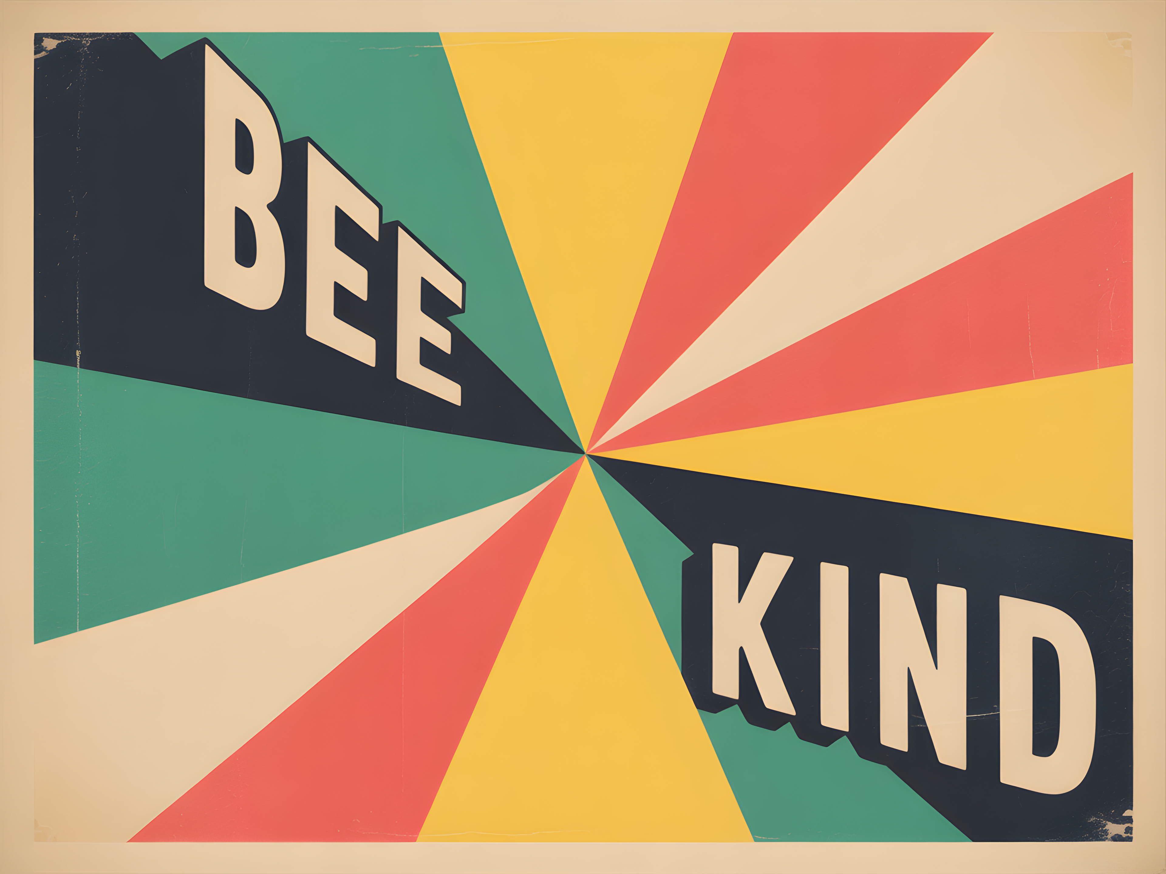 Vintage Retro 'Bee Kind' Sunburst Typography Wall Art