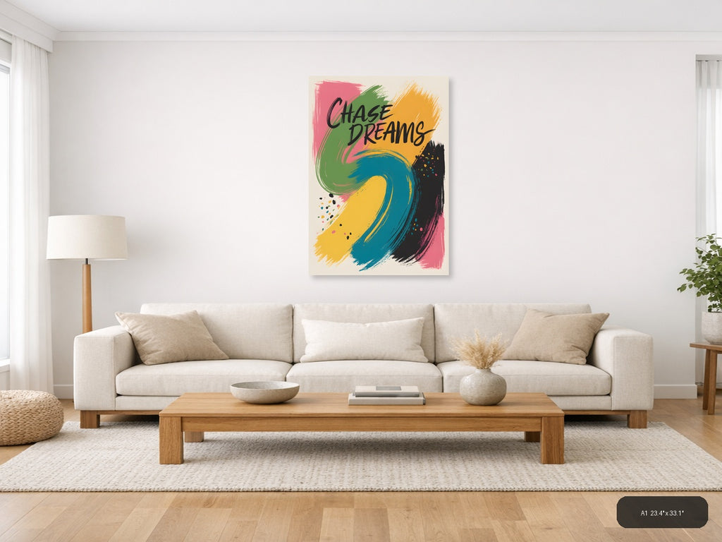 Chase Dreams Abstract Colorful Brushstrokes Wall Art — A1 / Living Room