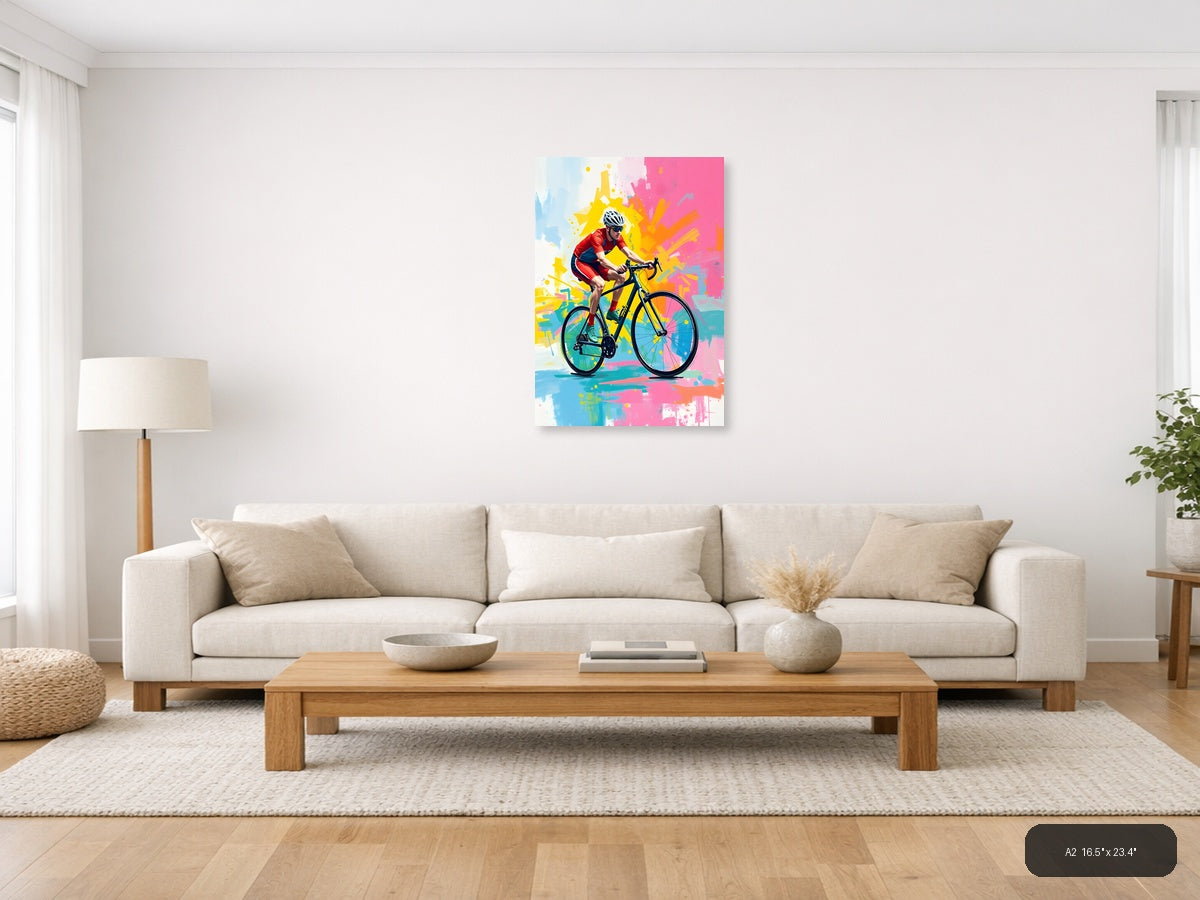 Cyclist in Motion Abstract Splatter Wall Art — A2 / Living Room
