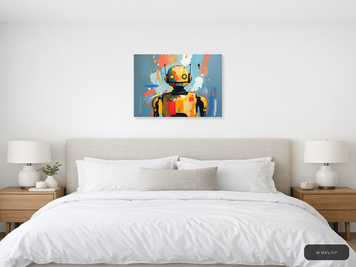 Colorful Robot Portrait Abstract Modern Wall Art — A3 / Bedroom