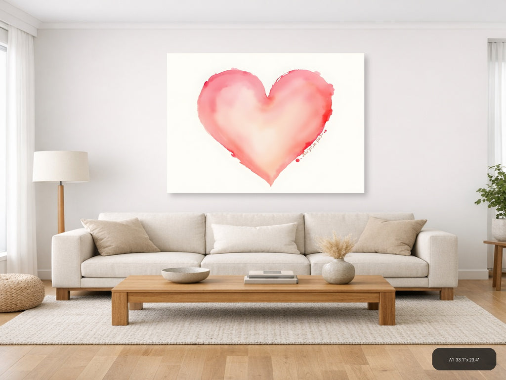 Pink Watercolor Heart Wall Art — A1 / Living Room