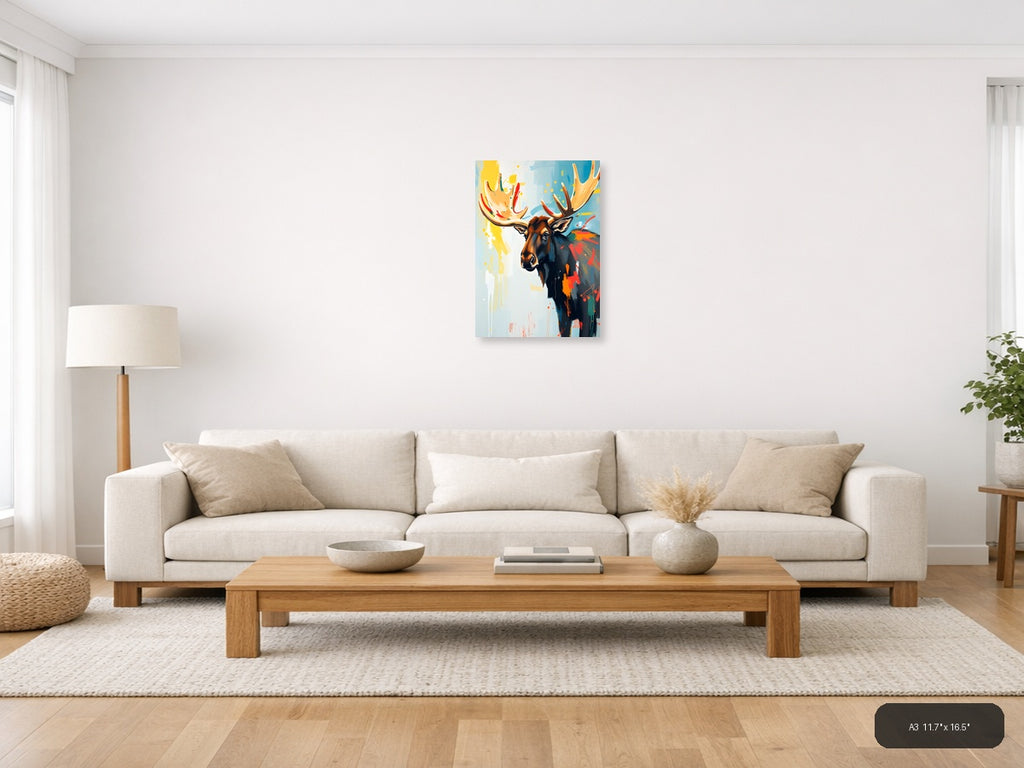 Abstract Moose Head Portrait Colorful Modern Wall Art — A3 / Living Room