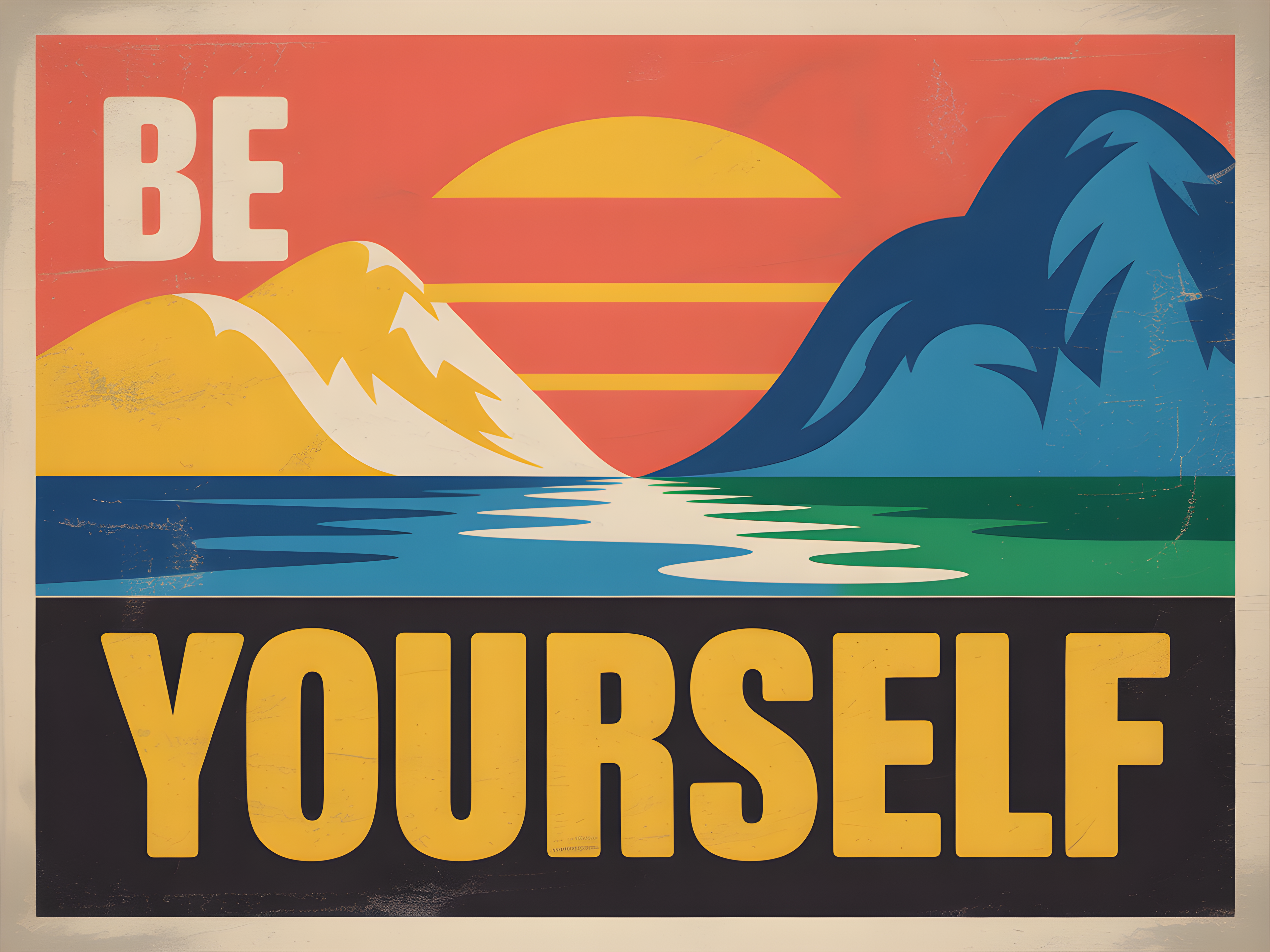 Be Yourself Vintage Retro Mountain Landscape Wall Art
